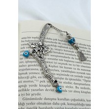 PremiumPort El Yapımı Cam Nazar Boncuğu ve Metal Yapraklı Dal Kitap Ayracı