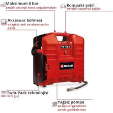 Akülü Çanta Tipi Kompresör Te-Ac 36/8 Li Of Set-Solo Power X- (36 V, Maks. 8 Bar, Yağsız, 130 L/dk Emiş Kapasitesi, 3-Parçalı Adaptör Seti Dahildir, Akü ve Şarj Cihazı Dahil Değildir)