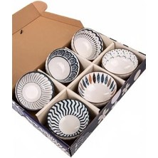 6'lı Desenli Porselen Kase Seti 320 Ml, Çorbalık, Kahvaltılık, Atıştırmalık Kase Hediyelik Kutulu,çok Renkli, FAN05