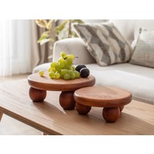 Halohope 2'li Set El Yapımı Ahşap Top Ayaklı Sunum Standı Tabağı Tahtası Kaliteli Dekoratif Sunumluk