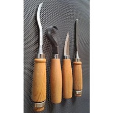 Ahşap Oyma Iskarpela Alet Seti Kaşık Heykel Kuksa Oval Düz Oyma Yontma Kıvrık Bıçağı 4lü