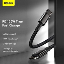 Tungsten Hızlı Şarj Kablosu Type-C To Type-C 100W, 1m, Siyah