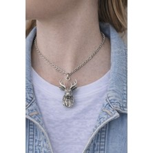 Herşey Nota Forest Stag – Geyik Figürlü Eskitme Gümüş Renk Unisex Kolye