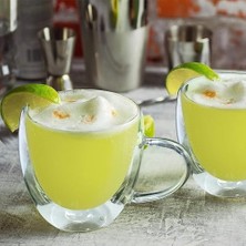 2 Adet Çift Cidarlı 250 ml Kulplu Cam Çay Kahve Süt Kupa Borosilikat Bardak