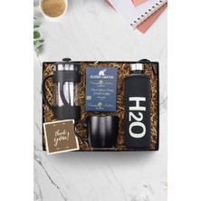 PremiumPort Kılıflı 500 ml Siyah Matara, Premium Filtre Kahve, French Press ve Siyah Kupa Seti