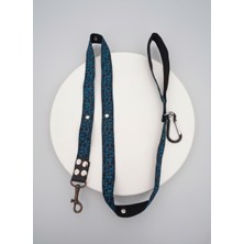 Balkonda Köpek Gezdirme Kayışı Tasması 2,5 cm Genişlik Desenli Kolon Kordon Mavi - Siyah