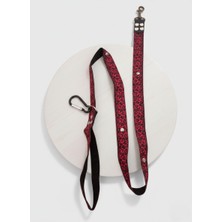 Balkonda Köpek Gezdirme Kayışı Tasması 2,5 cm Genişlik Desenli Kolon Kordon Kırmızı - Siyah