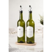 Ahşap Stantlı 2'li 750 ml Zeytinyağı Sıvıyağ Şişesi Yağdanlık Yağlık