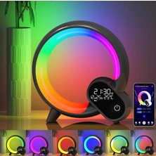 Uzaktan Kumandalı Akıllı Bluetooth Hoparlör Renkli Atmosfer Işığı Yaratıcı Gece Lambası Dijital Ekran Saat Işığı Çocuk Odası Yatak Odası Için Dekoratif Aydınlatma HXD03 (Siyah)