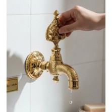 İsaoğlu Yapı Osmanlı Hamam Musluğu Gold Renk Desenli Ağır Model Kurna Musluğu Bütün Banyolara Uyumlu