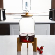 Kosova Premium Serisi Bambu Ayaklı Cam 4 Litre Kapasiteli Su ve Şerbet Sebili