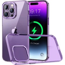 Iphone 14 Pro ile Uyumlu Crystal Clear Ultra Şeffaf Polikarbonat Dış Gövde Kamera Çerçevesi ve Tuşları Metal Sararmayan Premium Sert Kılıf (Derin Mor)
