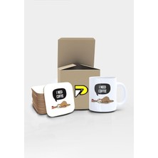 Tembel Hayvan I Coffee Tasarımlı Baskılı Kupa Bardak Seti, Eğlenceli Özel Hediye Mug