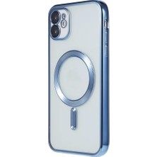 Ggm Aksesuar Iphone 14 (6.1) Inç Uyumlu Laser Silikon Arka Kısmı Şeffaf Kablosuz Şarj Destek Özellikli Kamera Korumalı Kılıf (Mavi)