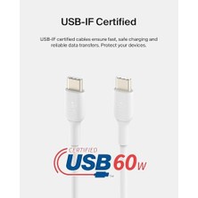Usb-C - Usb-C Kablosu (1m/3.3ft), 15, 15 Pro, 15 Pro Max, 15 Plus, Galaxy S23, S22, Not, Piksel, iPad Pro, Usb-C Kablosu Için Usb-C Hızlı Şarj Kablosu - Beyaz (2'li