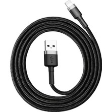 Cafule Serisi, 2.4 A Usb-A & Lightning Şarj Kablosu & Data Aktarım Kablosu, 1 Metre, Gri - Siyah