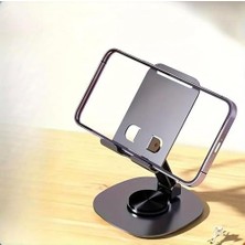 Metal Alüminyum 360 Derece Dönebilen Yk Masa Üstü Telefon Tutucu, Yüksekliği Ayarlanabilir, Profosyonel Kullanıma Uygun, Darbelere Dayanıklı, Tüm Telefonlara Uyumludur