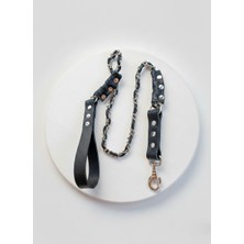 Balkonda Köpek Gezdirme Kayışı Tasması 2,5 cm Genişlik Zincir ve Deri Siyah