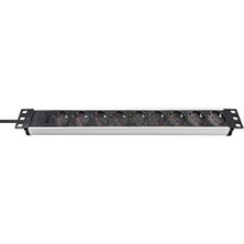 Alu- 19 " Çoklu Priz 9-Kat – Steckerleiste Yüksek Kaliteli Alüminyum (2 M Kablo) Renk: Alüminyum/siyah