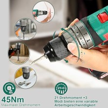 Akülü Tornavida 18 V, 45 Nm Maksimum Matkap, 2 x 2,0 Ah Akü ve 53 Parça Aksesuar Seti, 21 + 3 Kademe, Delme, Vidalama, Darbeli Vidalar Için 2 Kademeli Matkap