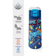 Coral High Kids Lacivert Game Desenli Pipetli ve Direkt Içim Çelik Termos 500 ml 31833
