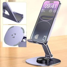 Metal Masa Üstü Telefon Tutucu Alüminyum 360 Derece Dönebilir Tablet Standı Lila