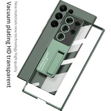 Galaxy S23 ile Uyumlu Şeffaf Kılıf Stand Olabilen Full Karbon Kamera Koruma Ultra Thin Band Kapak Yeşil