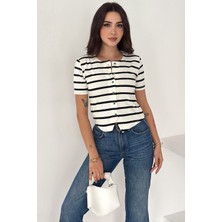 Noa Noa Kadın Çizgili Düğme Detaylı Bluz – Line Touch