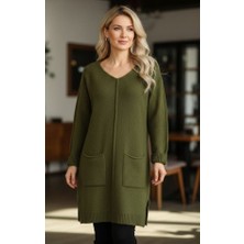 Genel Yumuşak Dokulu Çift Cepli V Yaka Triko Tunik Elbise