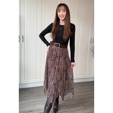 Dilay Gökoğlu Butik Asimetrik Astarlı Şifon Midi Etek