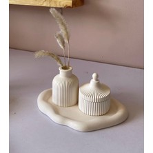 PremiumPort Beton Bulut Tasarımlı Dekoratif Vazo ve Kapaklı Hediye Kutusu