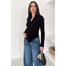 Noa Noa Kadın Asimetrik Düğme Detaylı Bluz – Diagonal Soft