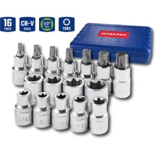 Workpro WP202596 1/2'’ Cr-V 16 Parça Ağır Hizmet Torx Lokma Soketi / Ucu