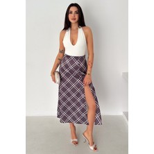 Noa Noa Kadın Yırtmaç Detaylı Ekose Uzun Etek – Slit Plaid