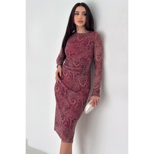 Noa Noa Kadın Paisley Desenli Midi Elbise – Burgundy Veil
