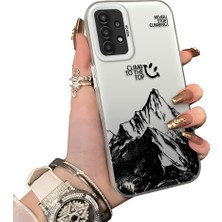 Ucuc Samsung Galaxy A13 Uyumlu Sert Akrilik Arka Silikon Kenar Lens Koruma Dağ Deseni Kılıf