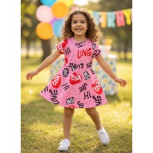 Buufuu Kız Çocuk Yazlık Kısa Kol Baskılı Elbise
