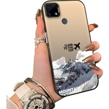 Ucuc Realme C15 Uyumlu Sert Akrilik Arka Silikon Kenar Lens Koruma Kar Dağı Deseni Kılıfı