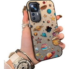 Ucuc Mi 12T Uyumlu Sert Akrilik Arka Silikon Kenar Lens Koruma Dış Mekan Deseni Kılıfı