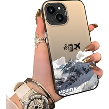 Ucuc iPhone 13 Uyumlu Sert Akrilik Arka Silikon Kenar Lens Koruma Kar Dağı Deseni Kılıfı
