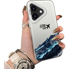 Ucuc iPhone 16 Uyumlu Sert Akrilik Arka Silikon Kenar Lens Koruma Kar Dağı Deseni Kılıfı