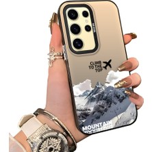 Ucuc Samsung Galaxy S24 Ultra Uyumlu Sert Akrilik Arka Silikon Kenar Lens Koruma Kar Dağı Deseni Kılıfı