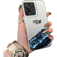 Ucuc Mi 13T/MI 13T Pro Uyumlu Sert Akrilik Arka Silikon Kenar Lens Koruma Kar Dağı Deseni Kılıfı