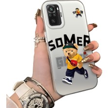 Ucuc Redmi Note 10S Uyumlu Sert Akrilik Arka Silikon Kenar Lens Koruma Dış Cool Ayı Deseni Kılıfı