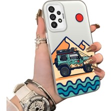 Ucuc Samsung Galaxy A73 Uyumlu Sert Akrilik Arka Silikon Kenar Lens Koruma Off-Road Deseni Kılıf