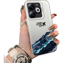 Ucuc Infinix Hot 40I Uyumlu Sert Akrilik Arka Silikon Kenar Lens Koruma Kar Dağı Deseni Kılıfı