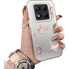 Ucuc Redmi Note 14 Pro 5g Uyumlu Silikon Kenar Sert Arka Anti Düşme Kılıfı Kelebek Desenli