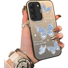 Ucuc Samsung Galaxy S22 Uyumlu Silikon Kenar Sert Arka Anti Düşme Kılıfı Kelebek Desenli