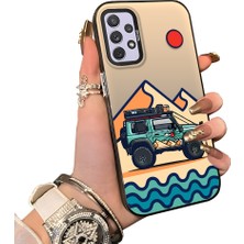 Ucuc Samsung Galaxy A72 Uyumlu Sert Akrilik Arka Silikon Kenar Lens Koruma Off-Road Deseni Kılıf