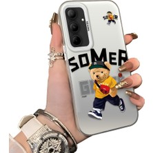 Ucuc Samsung Galaxy A35 Uyumlu Sert Akrilik Arka Silikon Kenar Lens Koruma Dış Cool Ayı Deseni Kılıfı